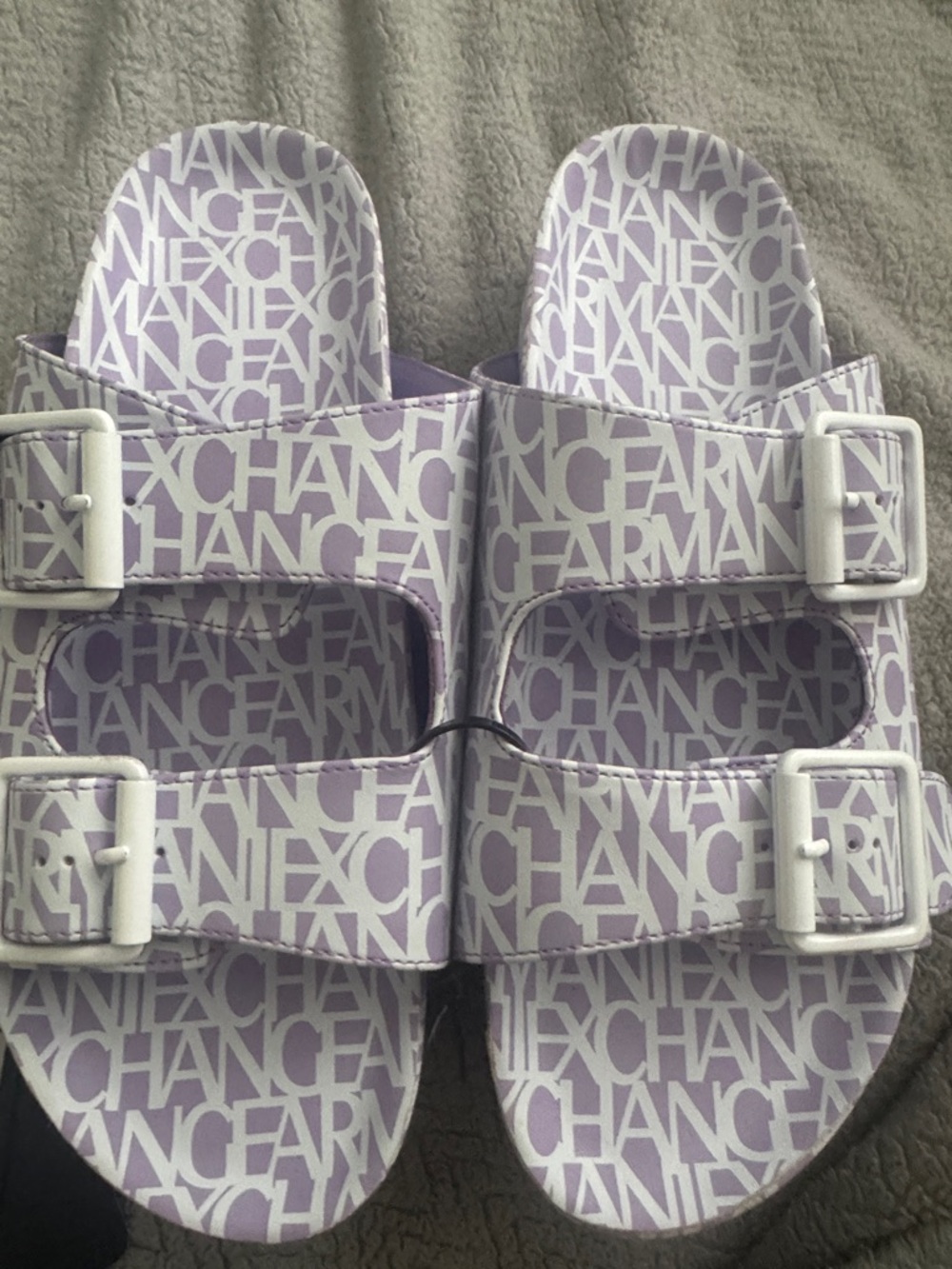 Armani Exchange Lavender White Logo Slide Sandals